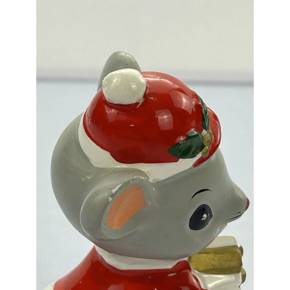 Vintage Napcoware Japan Christmas Mouse Figurine Santa Gift Ceramic 4.5
